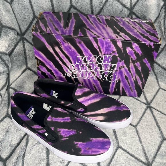 DC x Black Sabbath Skateboard Slip On Purple Tie Dye Sneakers NWT - Picture 2 of 8